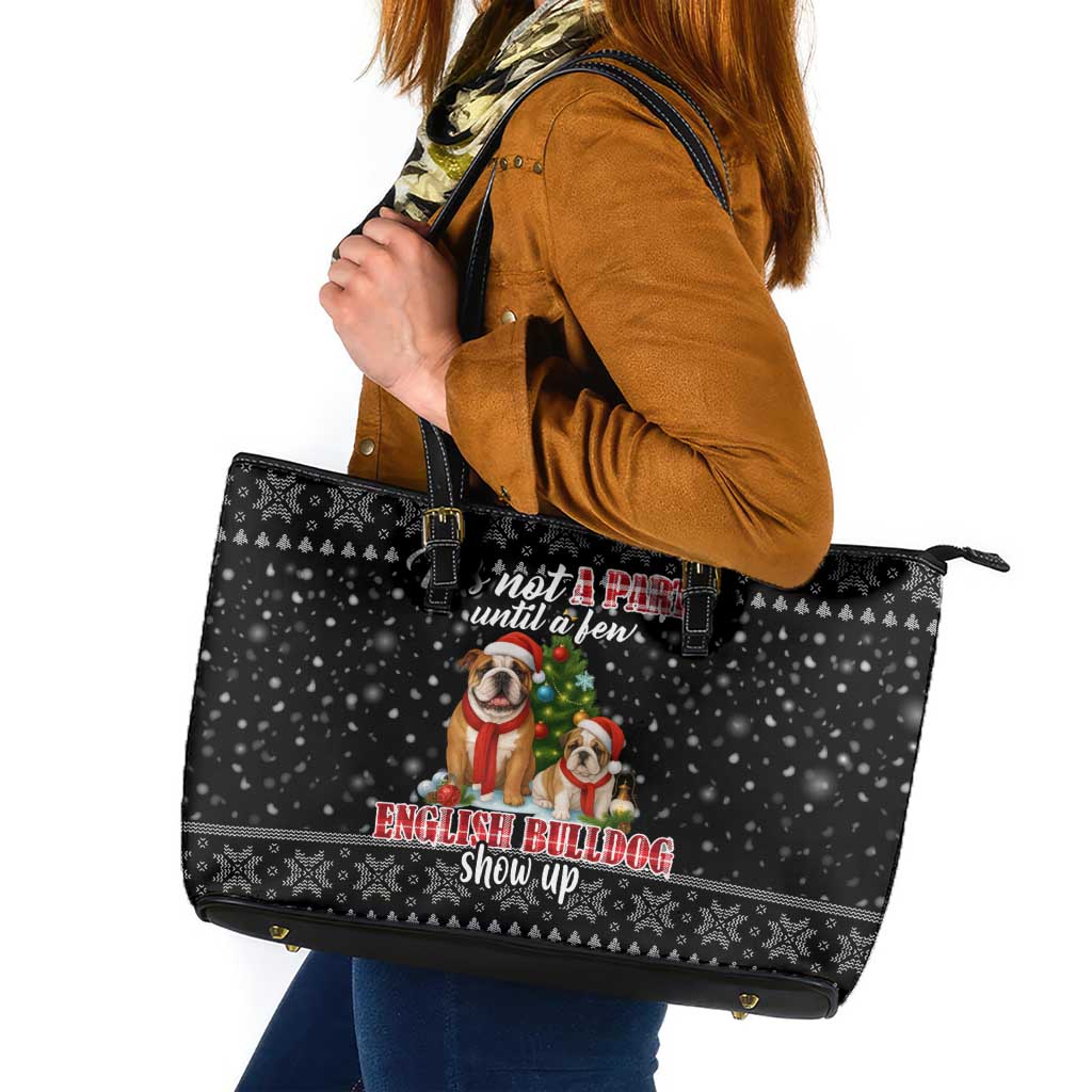 English Bulldog Show Up Christmas Leather Tote Bag Funny Xmas Holiday Patterns - Wonder Print Shop