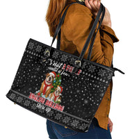 English Bulldog Show Up Christmas Leather Tote Bag Funny Xmas Holiday Patterns - Wonder Print Shop