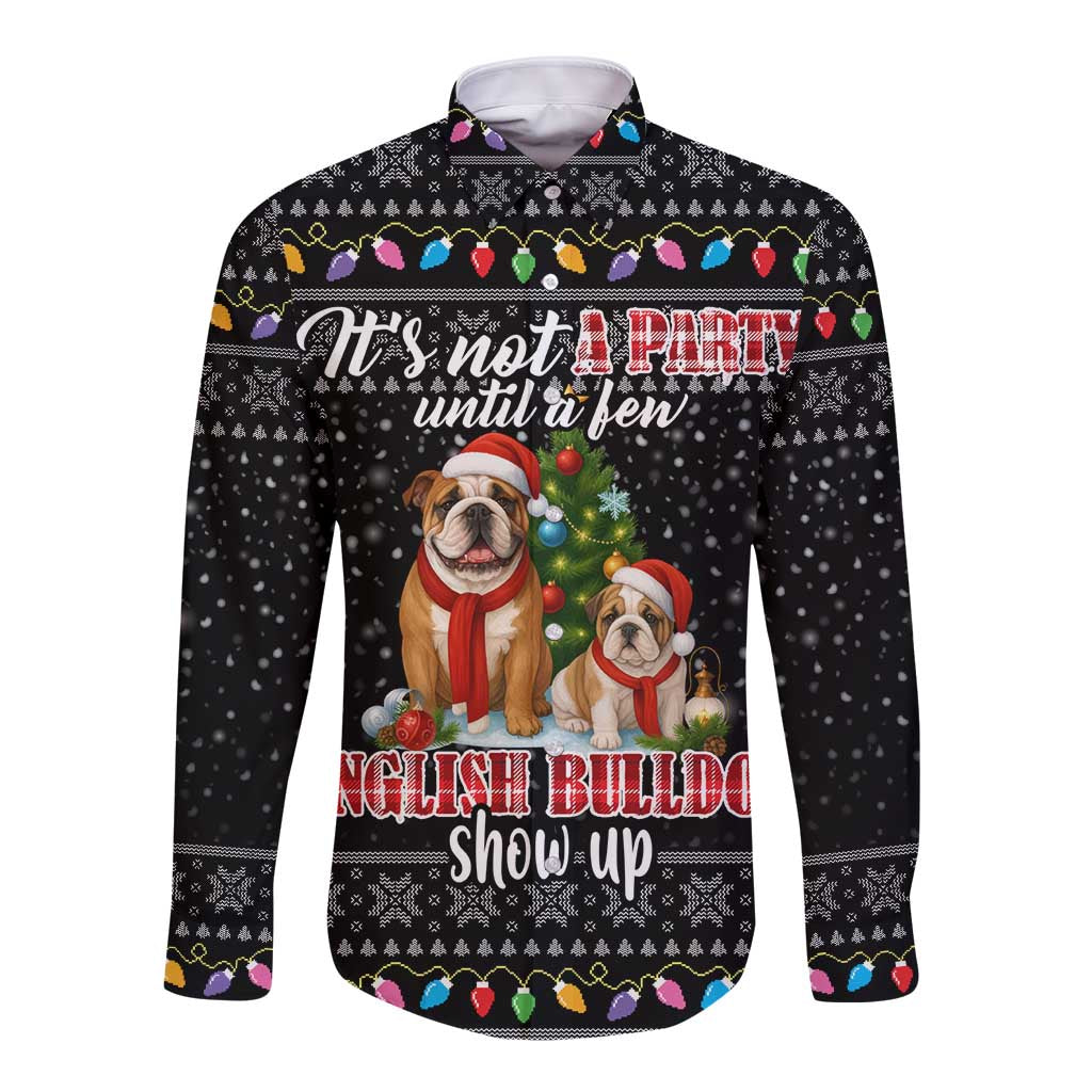 English Bulldog Show Up Christmas Long Sleeve Button Shirt Funny Xmas Holiday Patterns - Wonder Print Shop