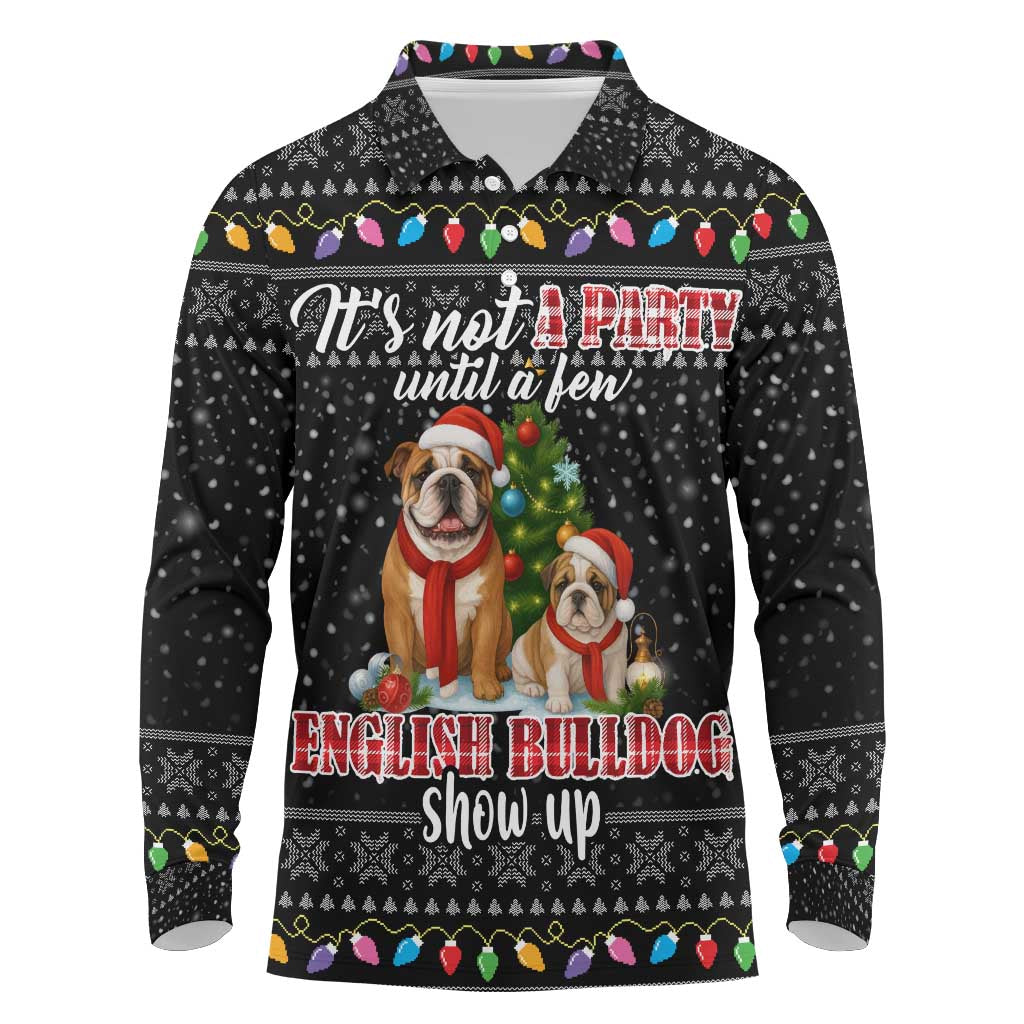 English Bulldog Show Up Christmas Long Sleeve Polo Shirt Funny Xmas Holiday Patterns - Wonder Print Shop