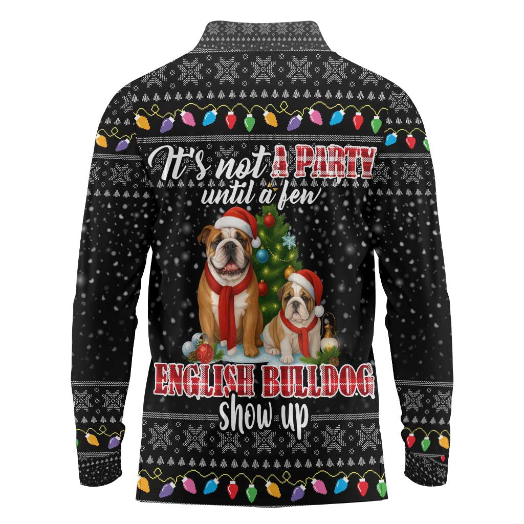 English Bulldog Show Up Christmas Long Sleeve Polo Shirt Funny Xmas Holiday Patterns - Wonder Print Shop