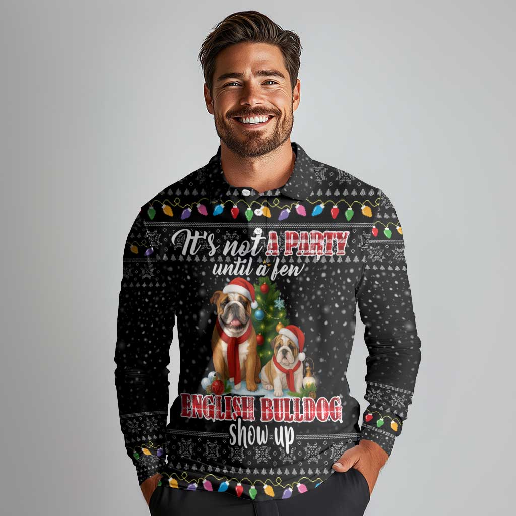 English Bulldog Show Up Christmas Long Sleeve Polo Shirt Funny Xmas Holiday Patterns - Wonder Print Shop