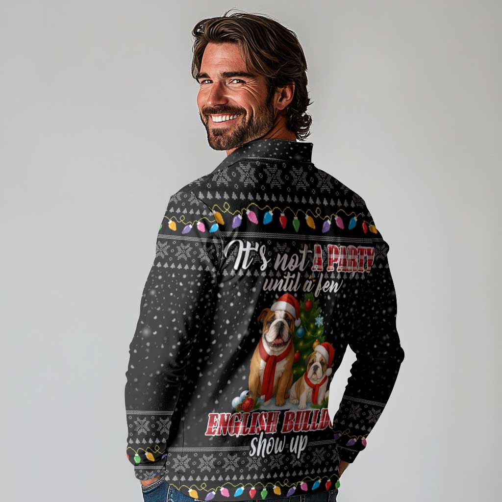 English Bulldog Show Up Christmas Long Sleeve Polo Shirt Funny Xmas Holiday Patterns - Wonder Print Shop