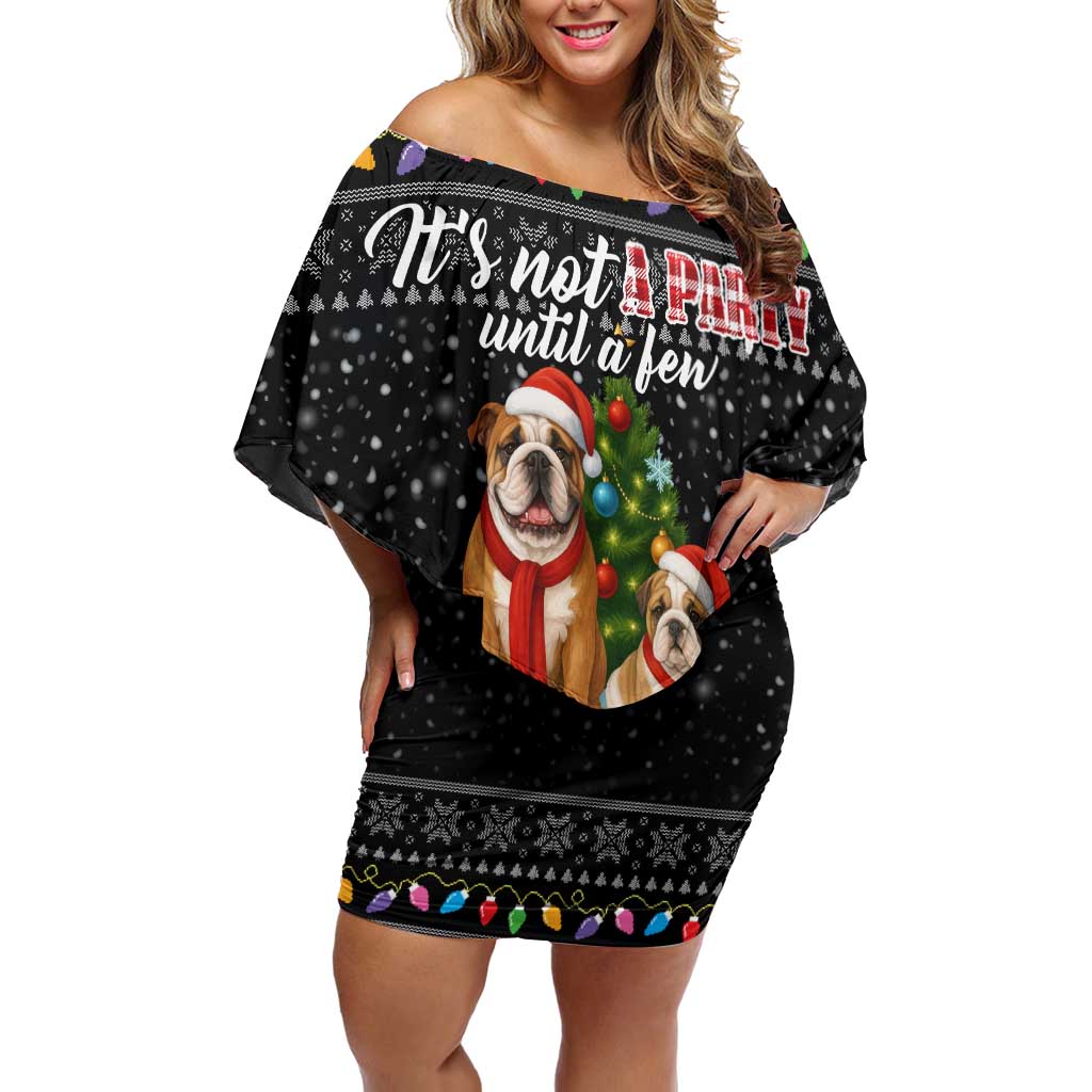 English Bulldog Show Up Christmas Off Shoulder Short Dress Funny Xmas Holiday Patterns - Wonder Print Shop