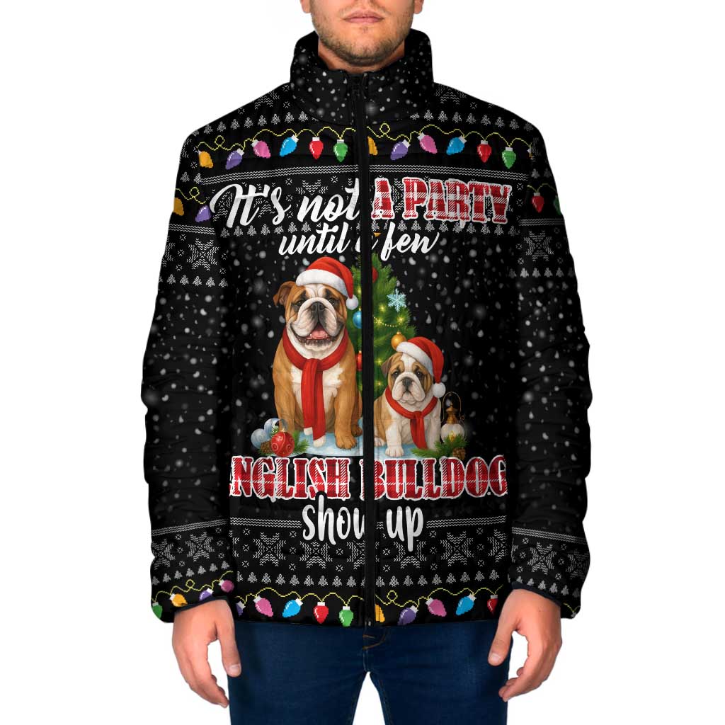 English Bulldog Show Up Christmas Padded Jacket Funny Xmas Holiday Patterns - Wonder Print Shop