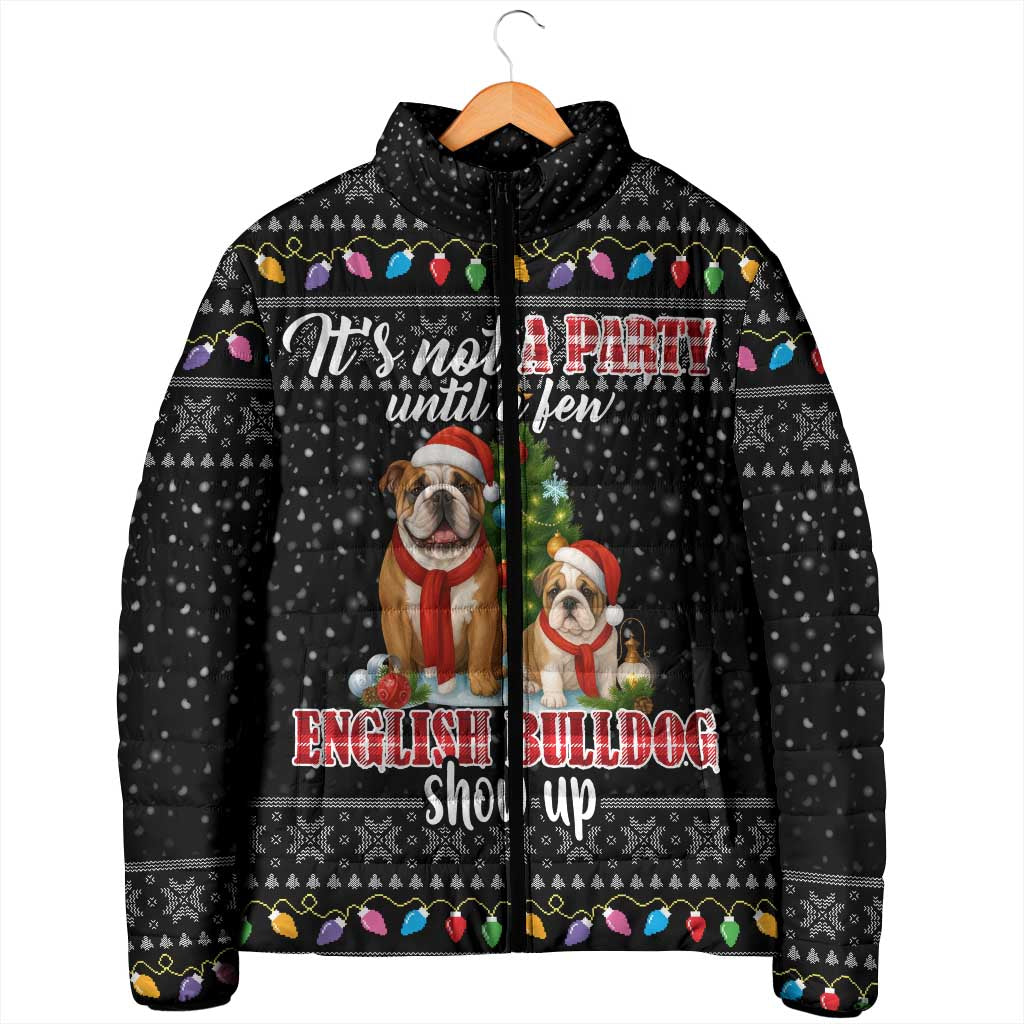 English Bulldog Show Up Christmas Padded Jacket Funny Xmas Holiday Patterns - Wonder Print Shop