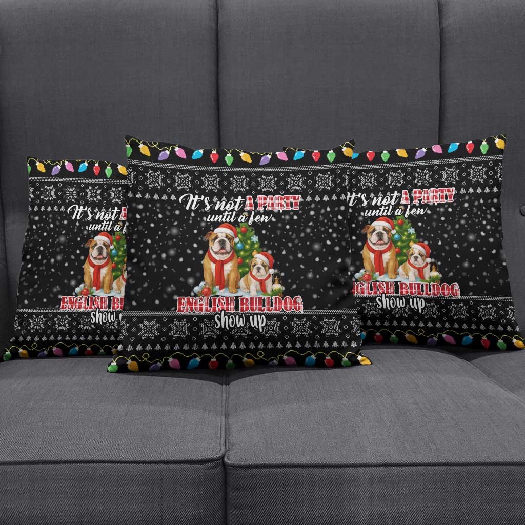 English Bulldog Show Up Christmas Pillow Cover Funny Xmas Holiday Patterns - Wonder Print Shop