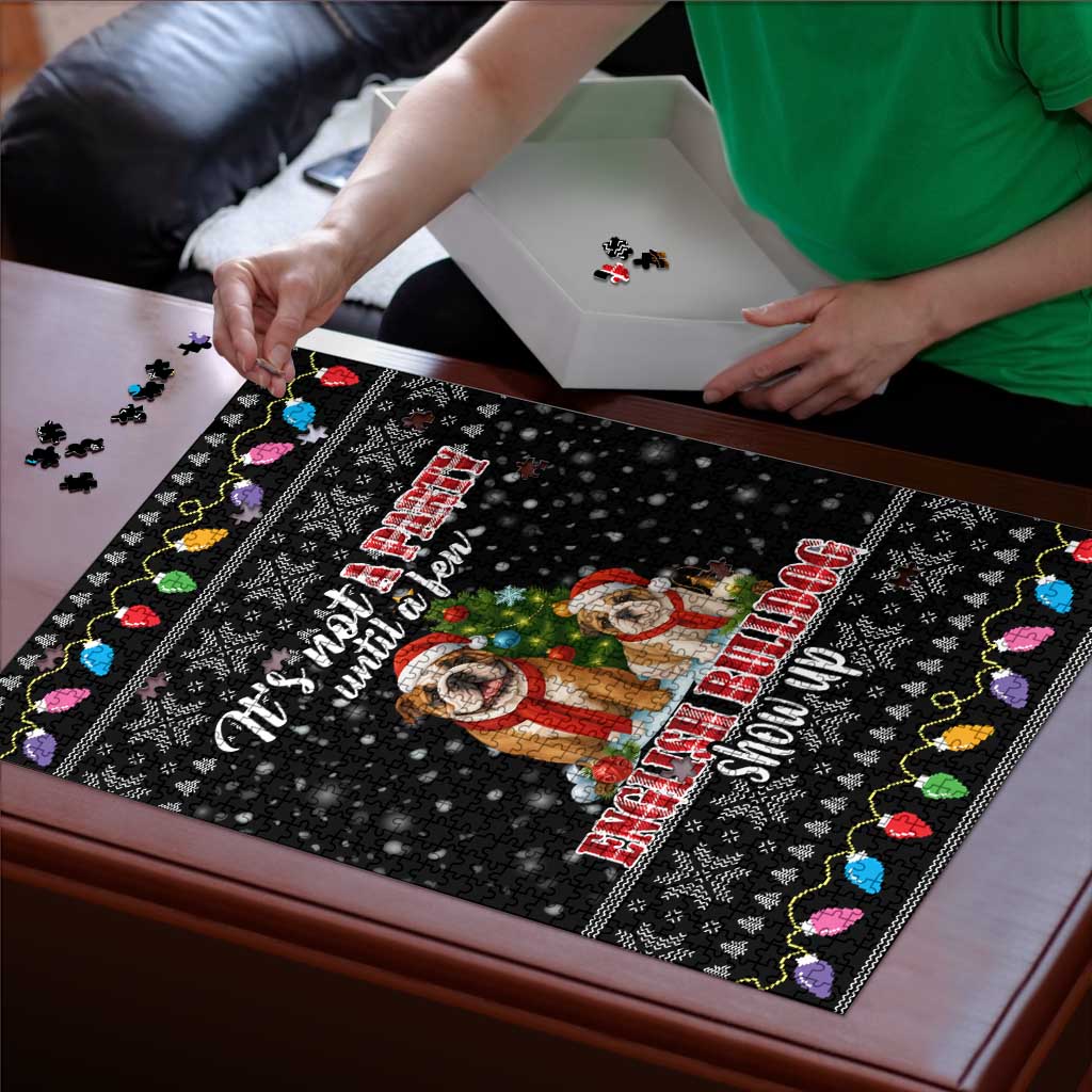 English Bulldog Show Up Christmas Puzzle Funny Xmas Holiday Patterns - Wonder Print Shop
