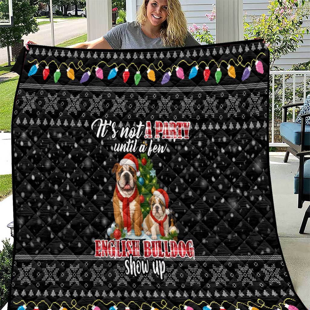 English Bulldog Show Up Christmas Quilt Funny Xmas Holiday Patterns - Wonder Print Shop