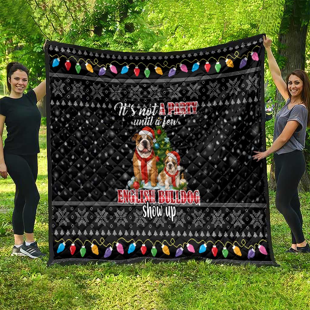 English Bulldog Show Up Christmas Quilt Funny Xmas Holiday Patterns - Wonder Print Shop