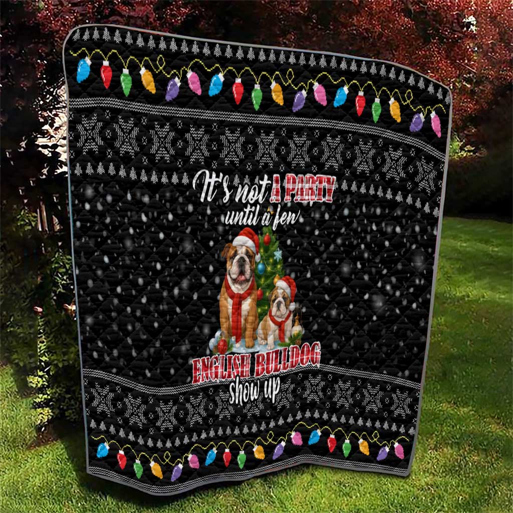 English Bulldog Show Up Christmas Quilt Funny Xmas Holiday Patterns - Wonder Print Shop