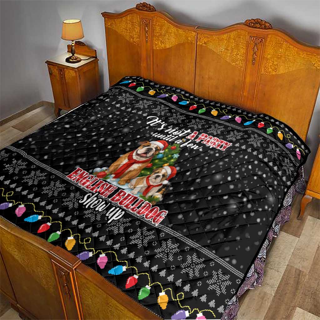 English Bulldog Show Up Christmas Quilt Funny Xmas Holiday Patterns - Wonder Print Shop