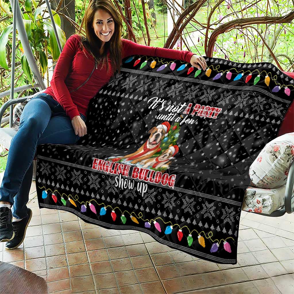 English Bulldog Show Up Christmas Quilt Funny Xmas Holiday Patterns - Wonder Print Shop