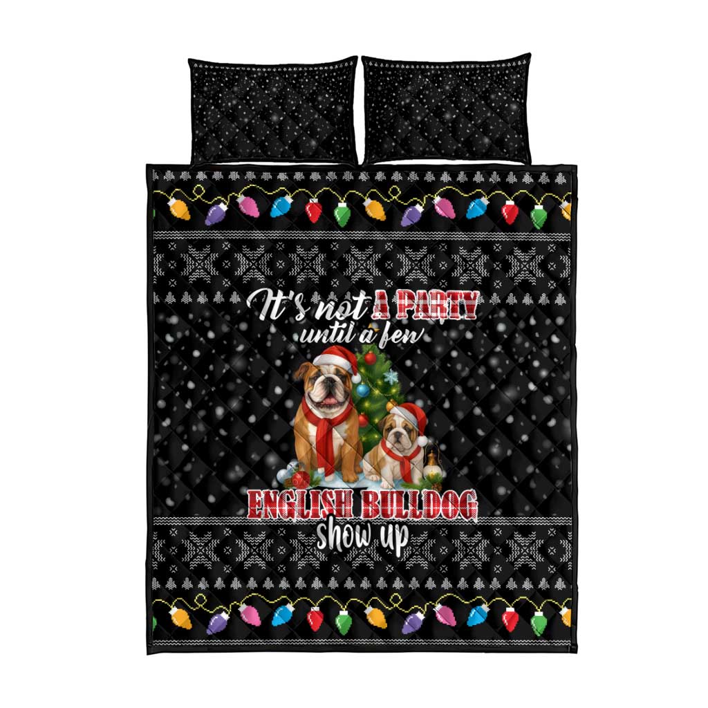 English Bulldog Show Up Christmas Quilt Bed Set Funny Xmas Holiday Patterns - Wonder Print Shop