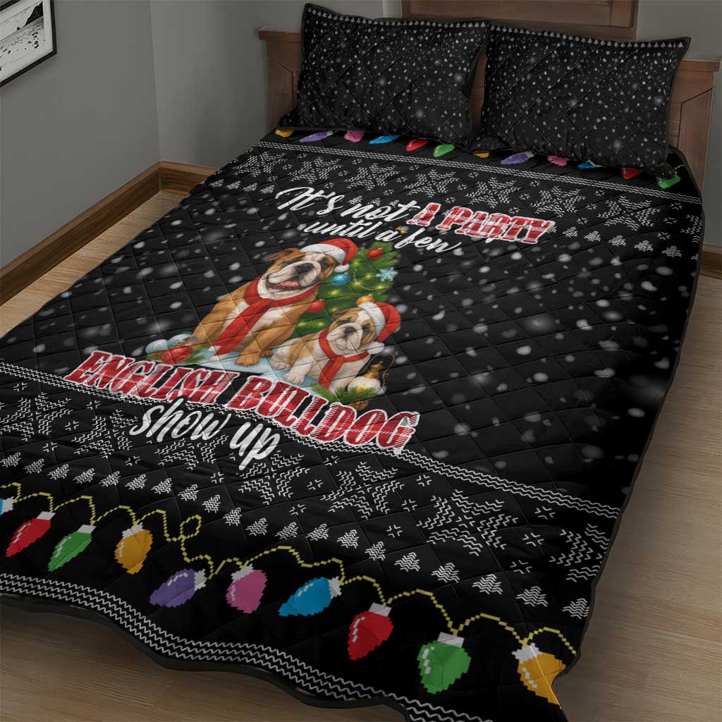 English Bulldog Show Up Christmas Quilt Bed Set Funny Xmas Holiday Patterns - Wonder Print Shop