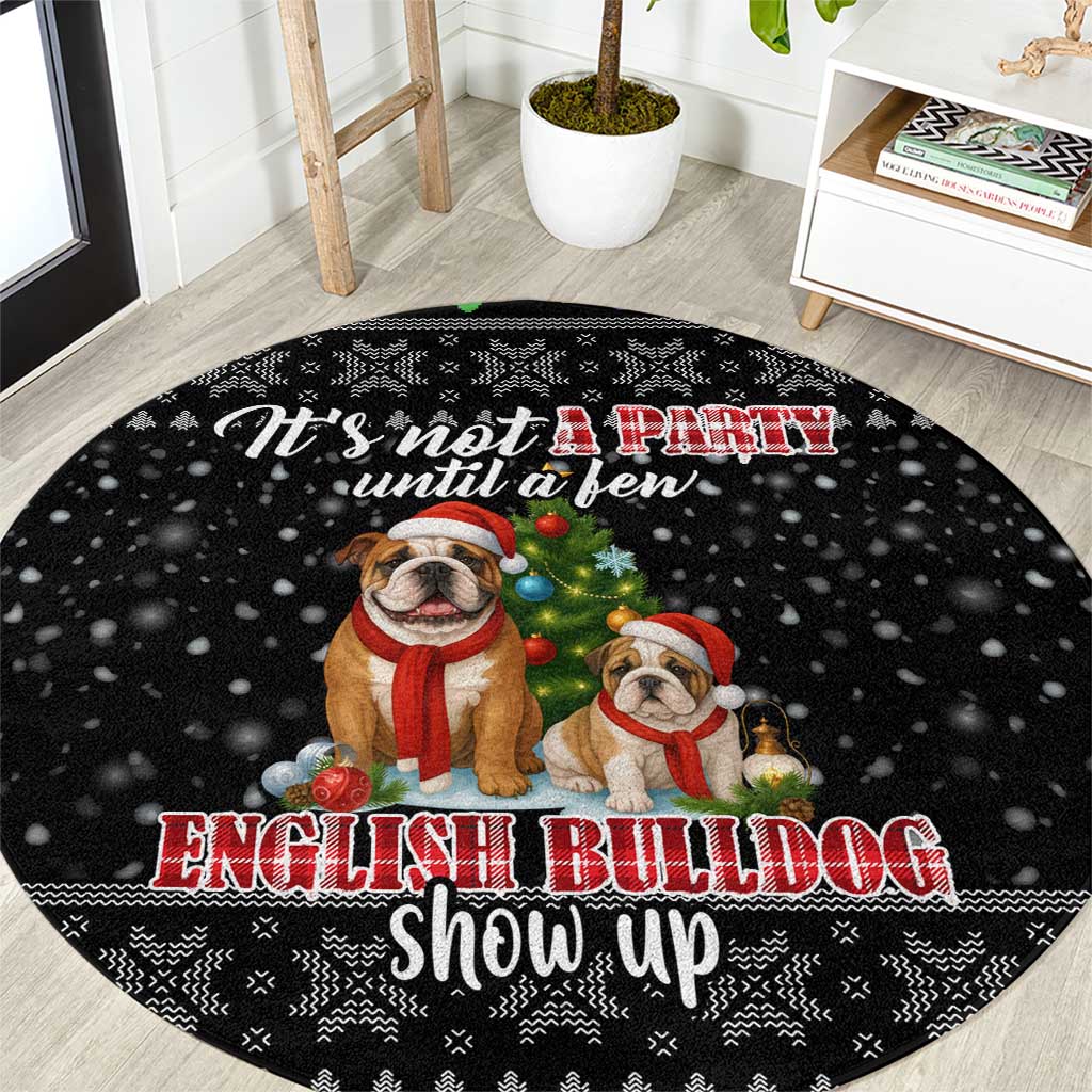English Bulldog Show Up Christmas Round Carpet Funny Xmas Holiday Patterns - Wonder Print Shop