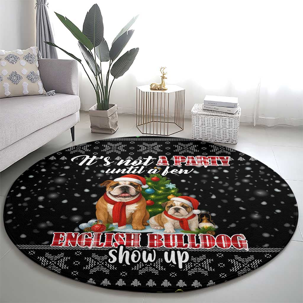 English Bulldog Show Up Christmas Round Carpet Funny Xmas Holiday Patterns - Wonder Print Shop