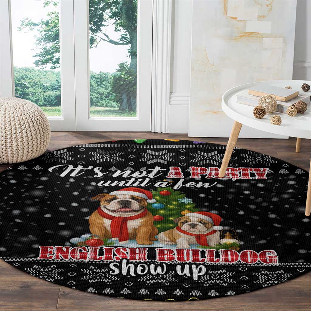 English Bulldog Show Up Christmas Round Carpet Funny Xmas Holiday Patterns - Wonder Print Shop