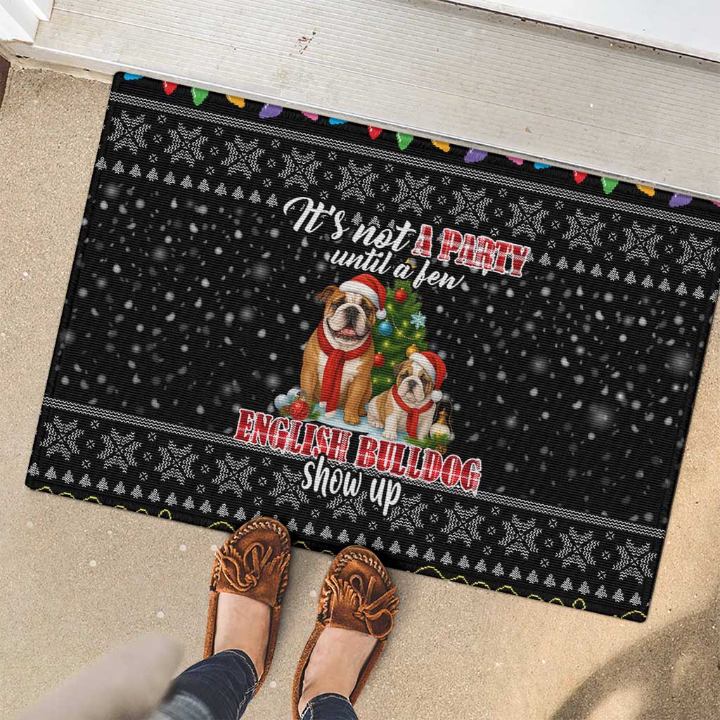 English Bulldog Show Up Christmas Rubber Doormat Funny Xmas Holiday Patterns - Wonder Print Shop