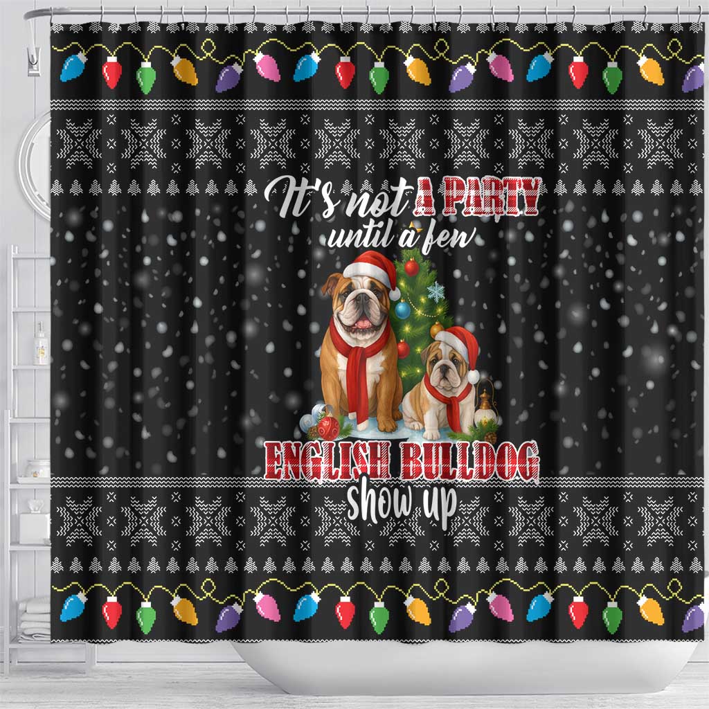 English Bulldog Show Up Christmas Shower Curtain Funny Xmas Holiday Patterns - Wonder Print Shop