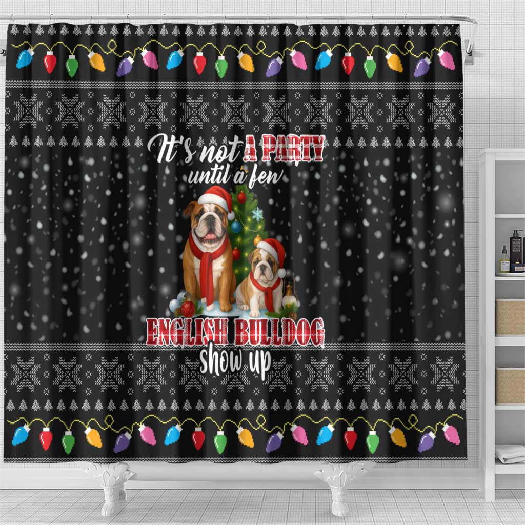English Bulldog Show Up Christmas Shower Curtain Funny Xmas Holiday Patterns - Wonder Print Shop