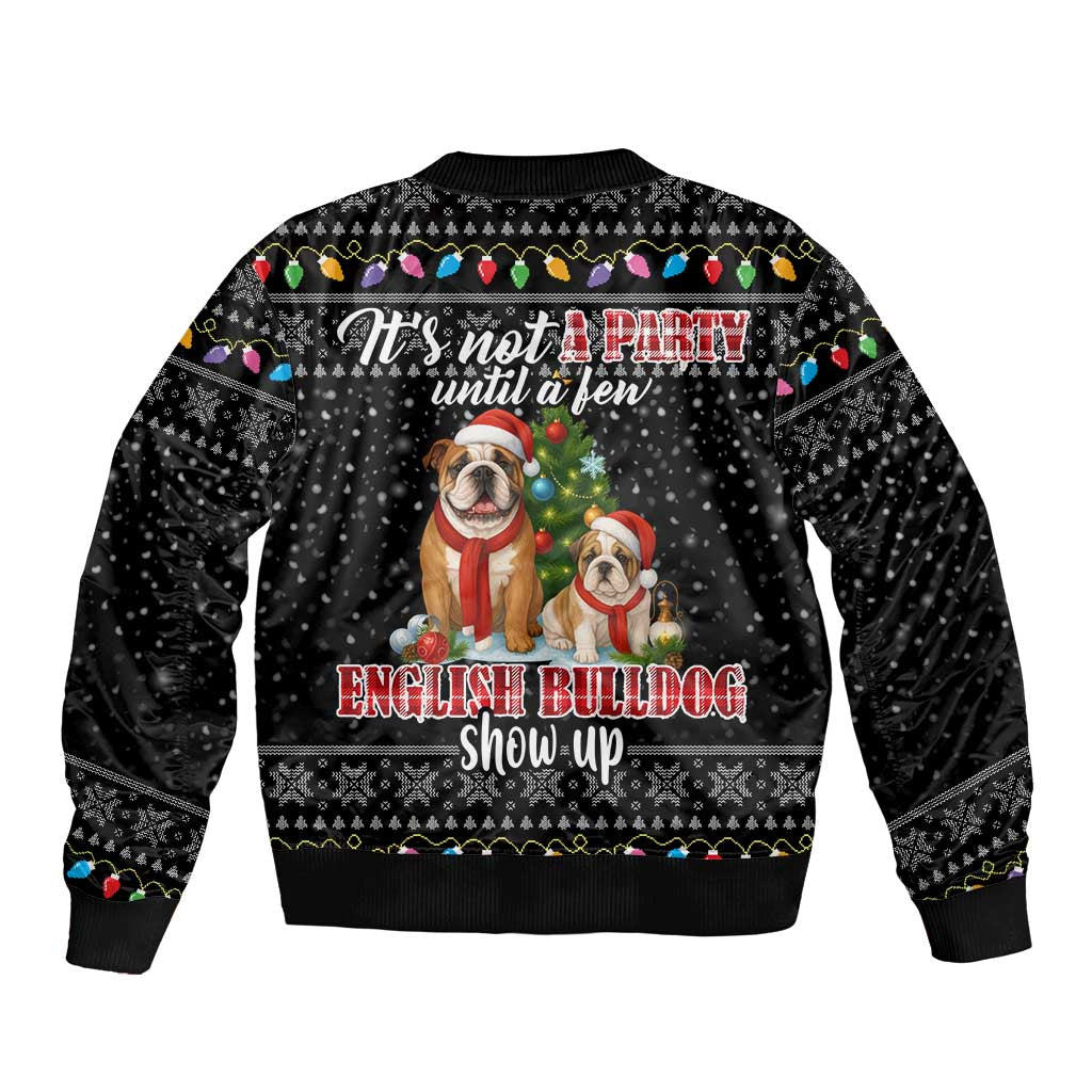 English Bulldog Show Up Christmas Sleeve Zip Bomber Jacket Funny Xmas Holiday Patterns - Wonder Print Shop