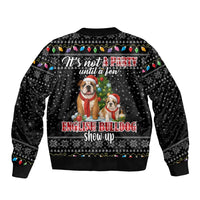 English Bulldog Show Up Christmas Sleeve Zip Bomber Jacket Funny Xmas Holiday Patterns - Wonder Print Shop