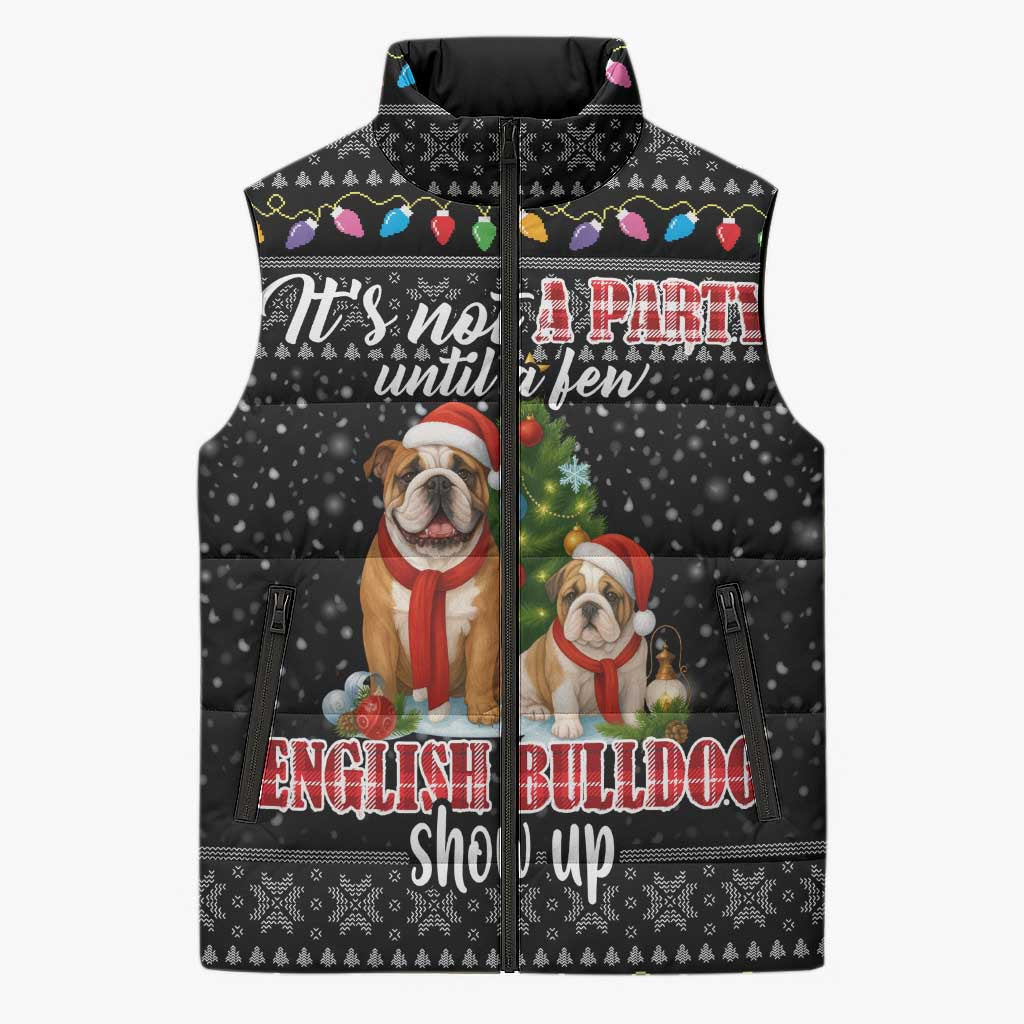 English Bulldog Show Up Christmas Sleeveless Puffer Jacket Funny Xmas Holiday Patterns - Wonder Print Shop