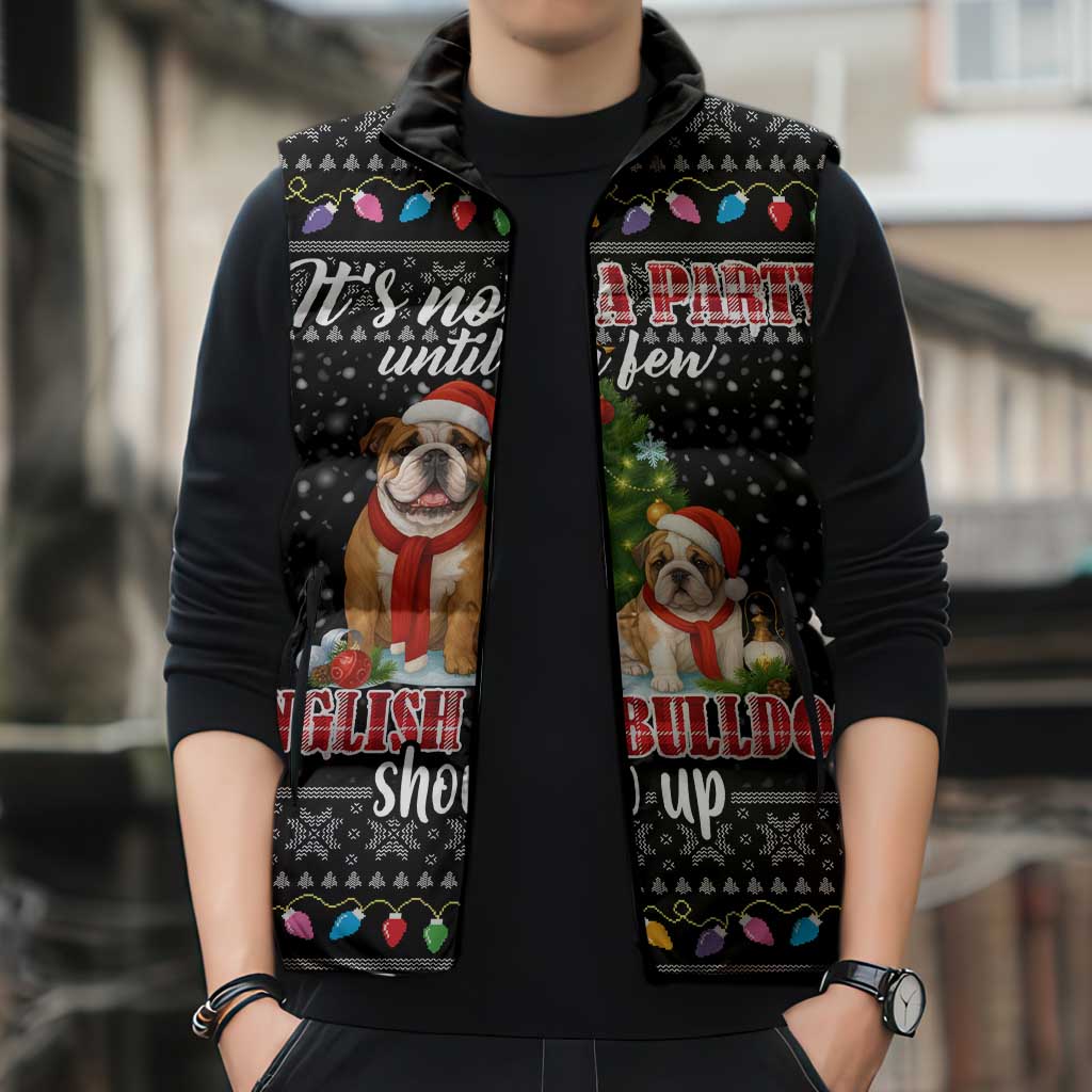 English Bulldog Show Up Christmas Sleeveless Puffer Jacket Funny Xmas Holiday Patterns - Wonder Print Shop