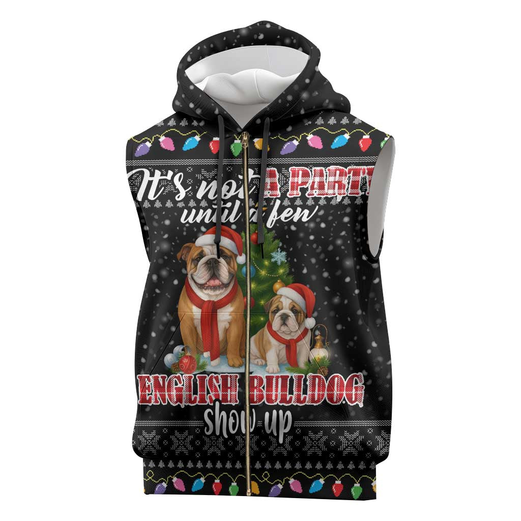 English Bulldog Show Up Christmas Sleeveless Zip Hoodie Funny Xmas Holiday Patterns - Wonder Print Shop