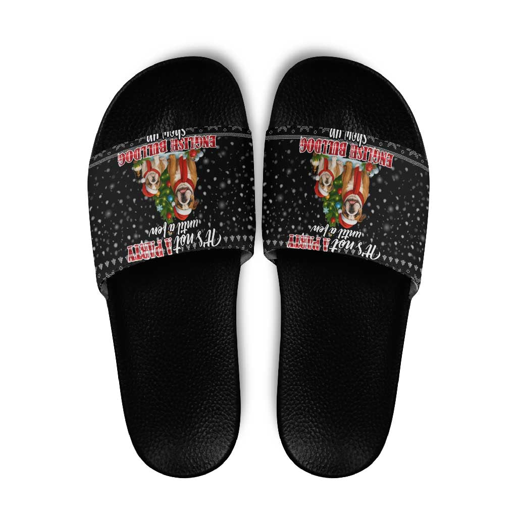 English Bulldog Show Up Christmas Slide Sandals Funny Xmas Holiday Patterns - Wonder Print Shop