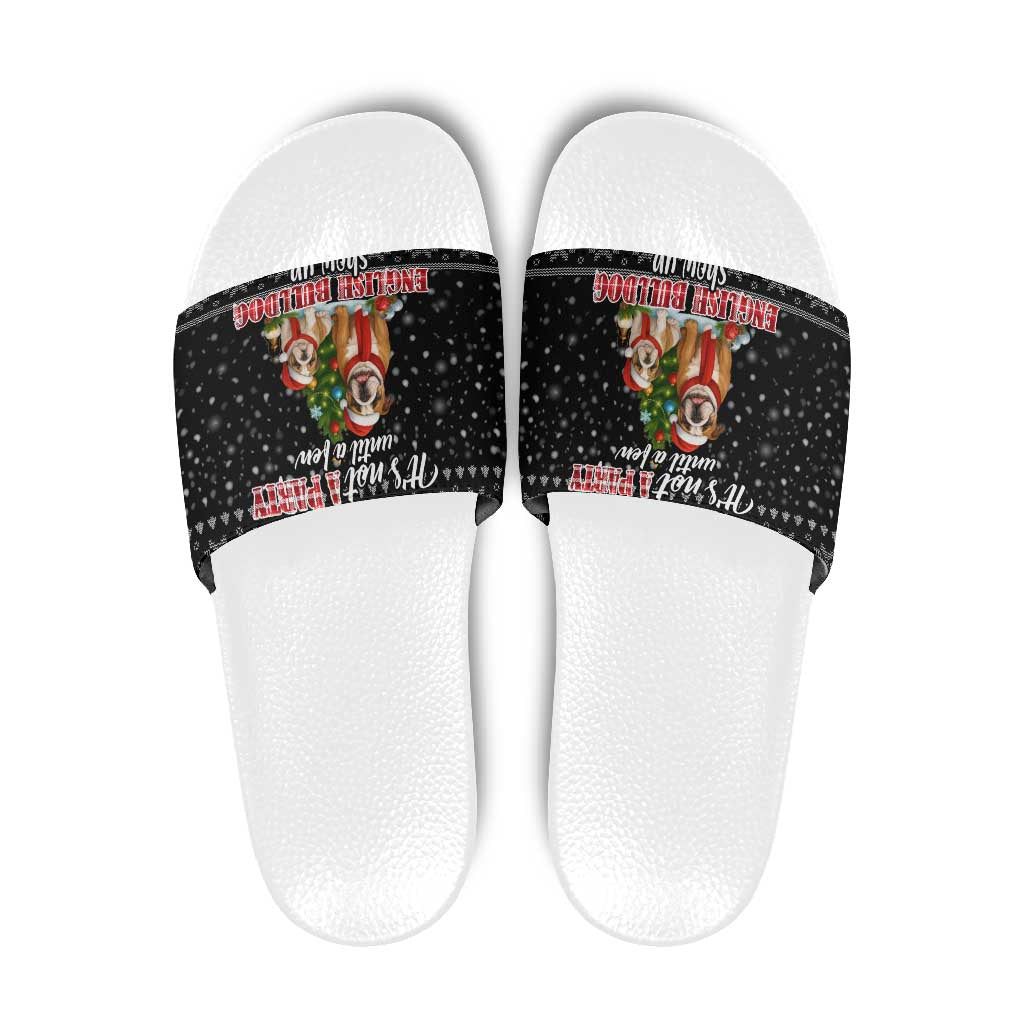 English Bulldog Show Up Christmas Slide Sandals Funny Xmas Holiday Patterns - Wonder Print Shop