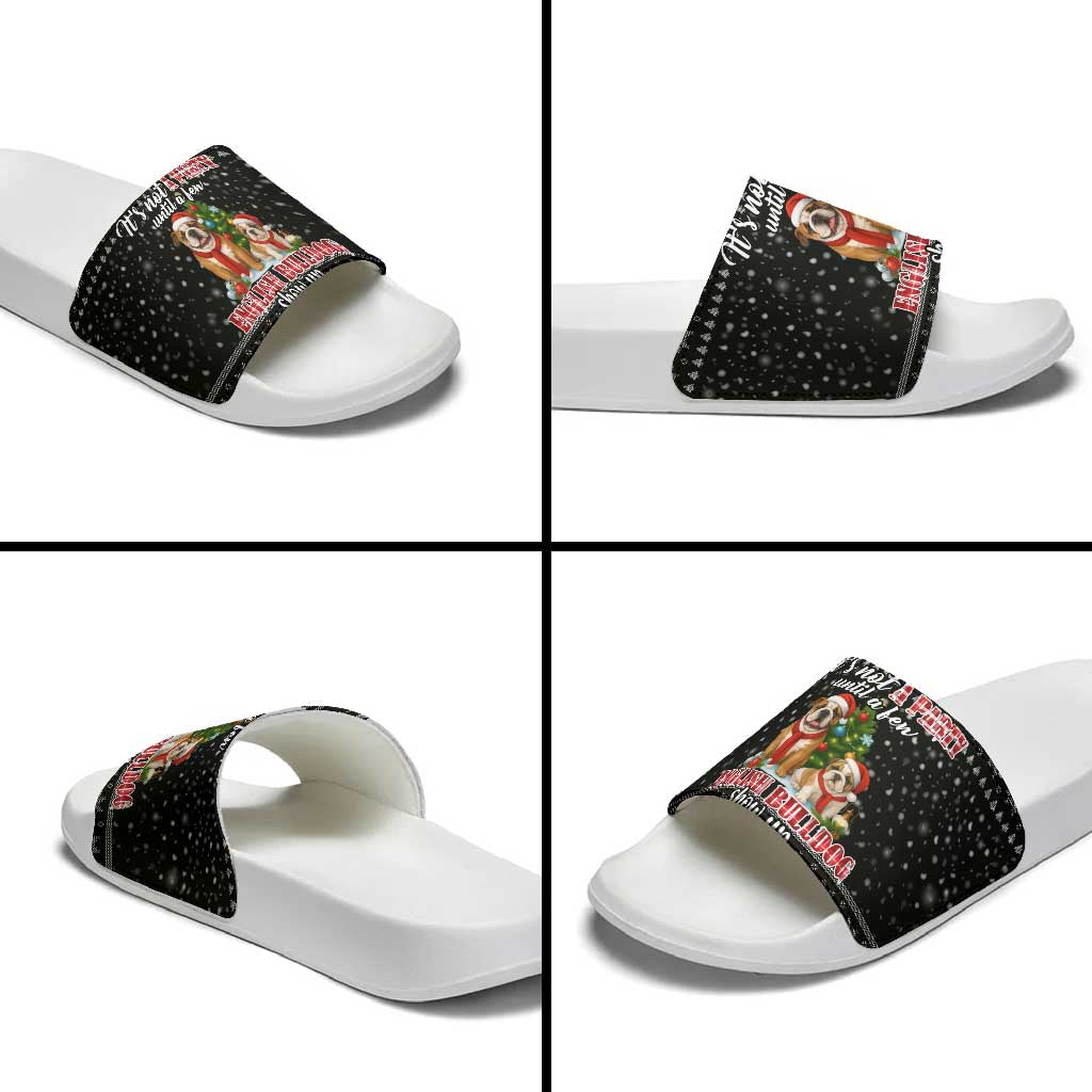 English Bulldog Show Up Christmas Slide Sandals Funny Xmas Holiday Patterns - Wonder Print Shop
