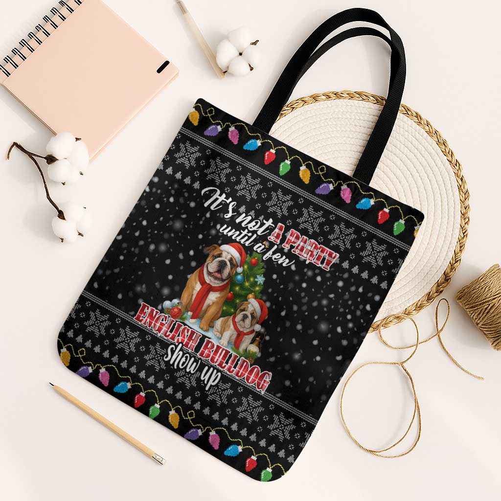 English Bulldog Show Up Christmas Tote Bag Funny Xmas Holiday Patterns - Wonder Print Shop