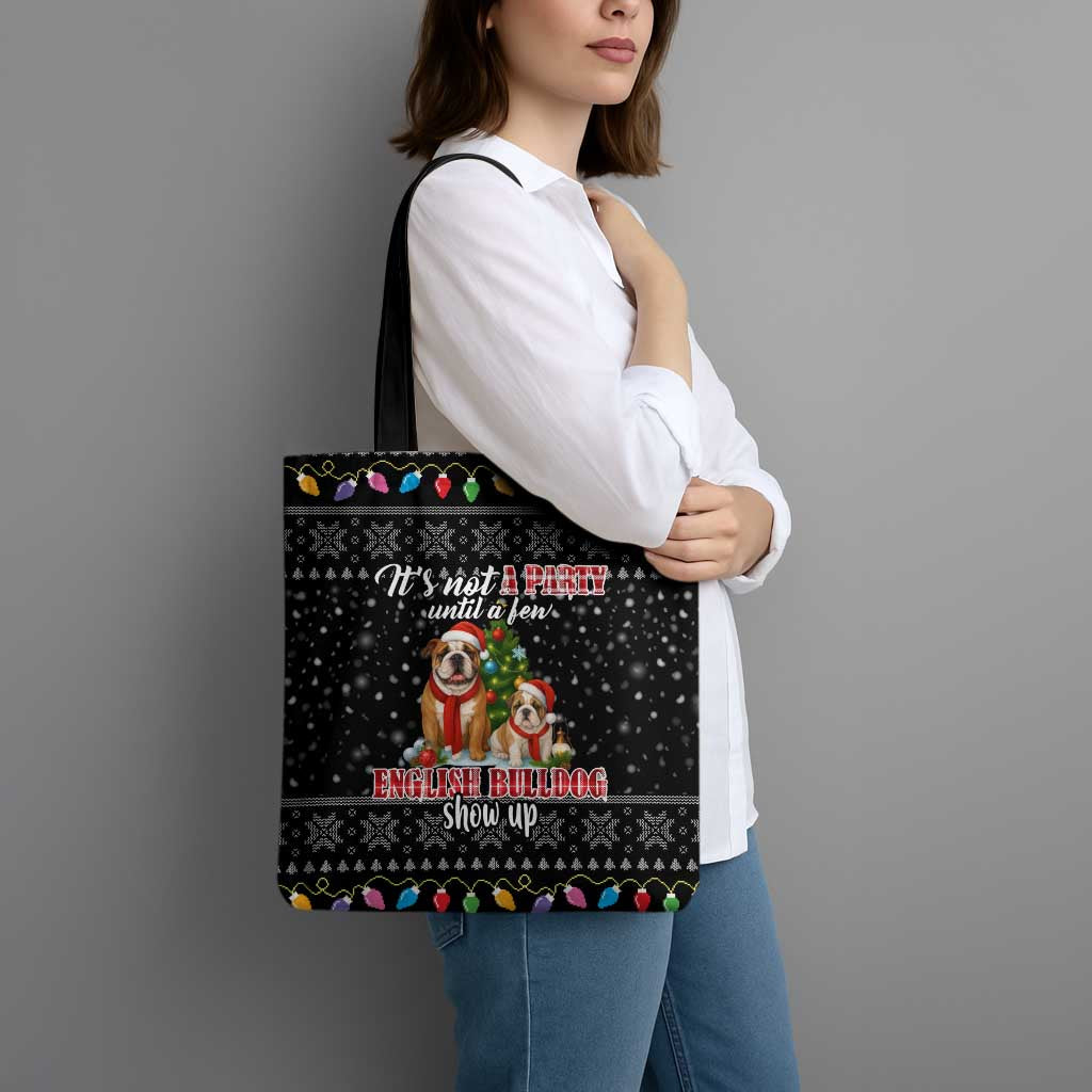 English Bulldog Show Up Christmas Tote Bag Funny Xmas Holiday Patterns - Wonder Print Shop