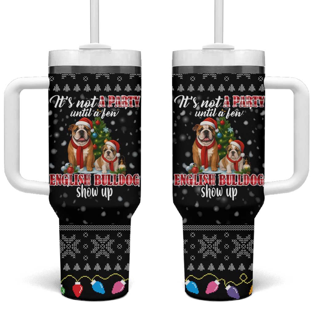 English Bulldog Show Up Christmas Tumbler With Handle Funny Xmas Holiday Patterns - Wonder Print Shop