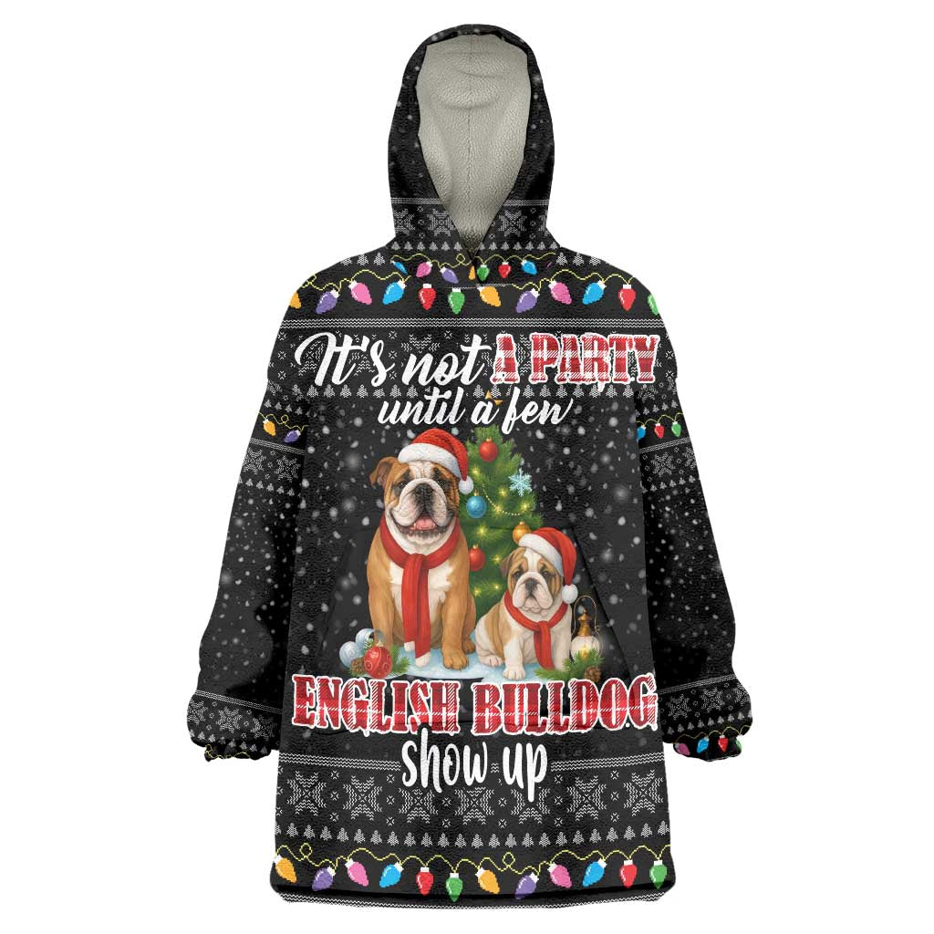 English Bulldog Show Up Christmas Wearable Blanket Hoodie Funny Xmas Holiday Patterns - Wonder Print Shop