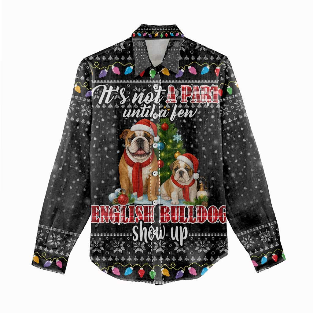 English Bulldog Show Up Christmas Women Casual Shirt Funny Xmas Holiday Patterns - Wonder Print Shop