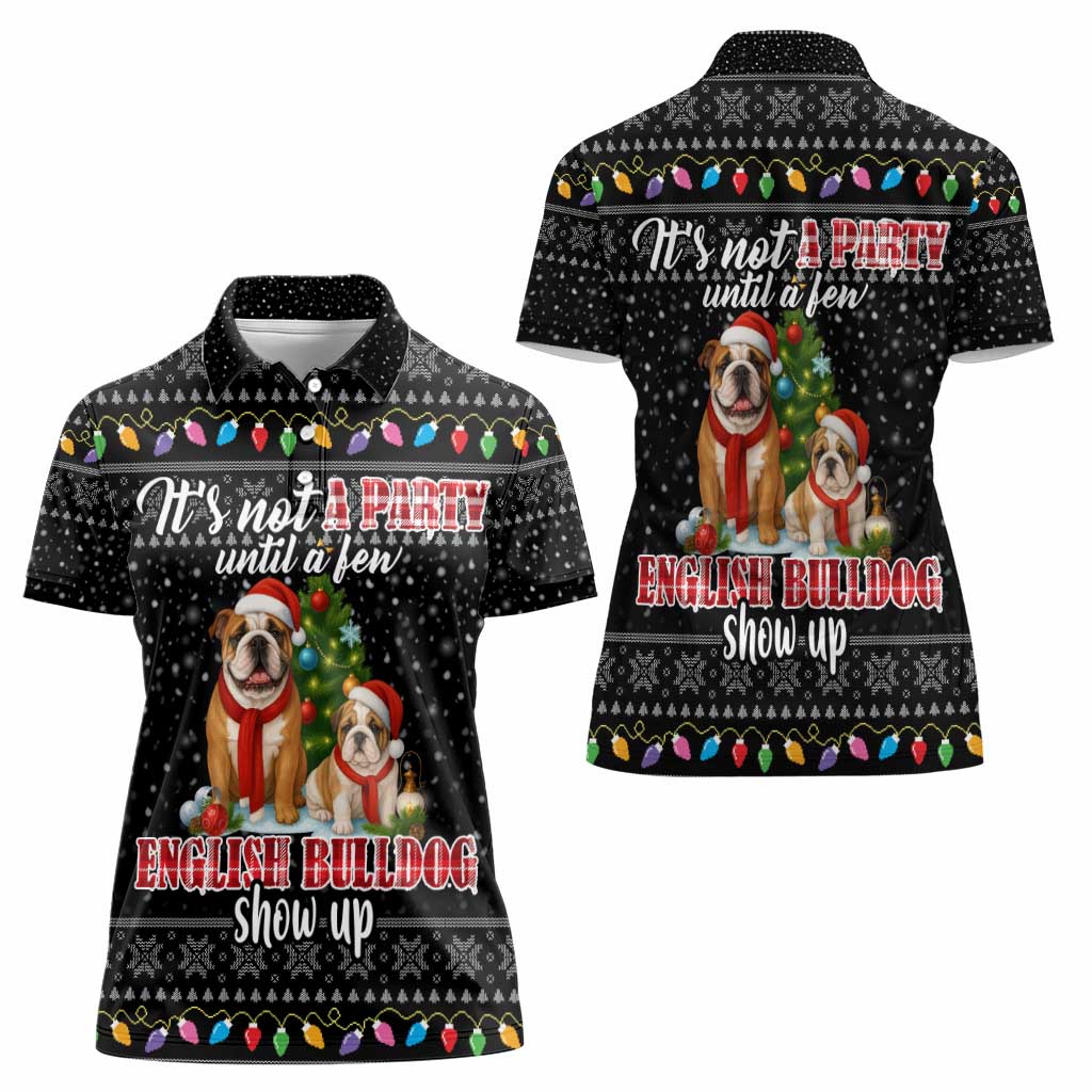 English Bulldog Show Up Christmas Women Polo Shirt Funny Xmas Holiday Patterns - Wonder Print Shop