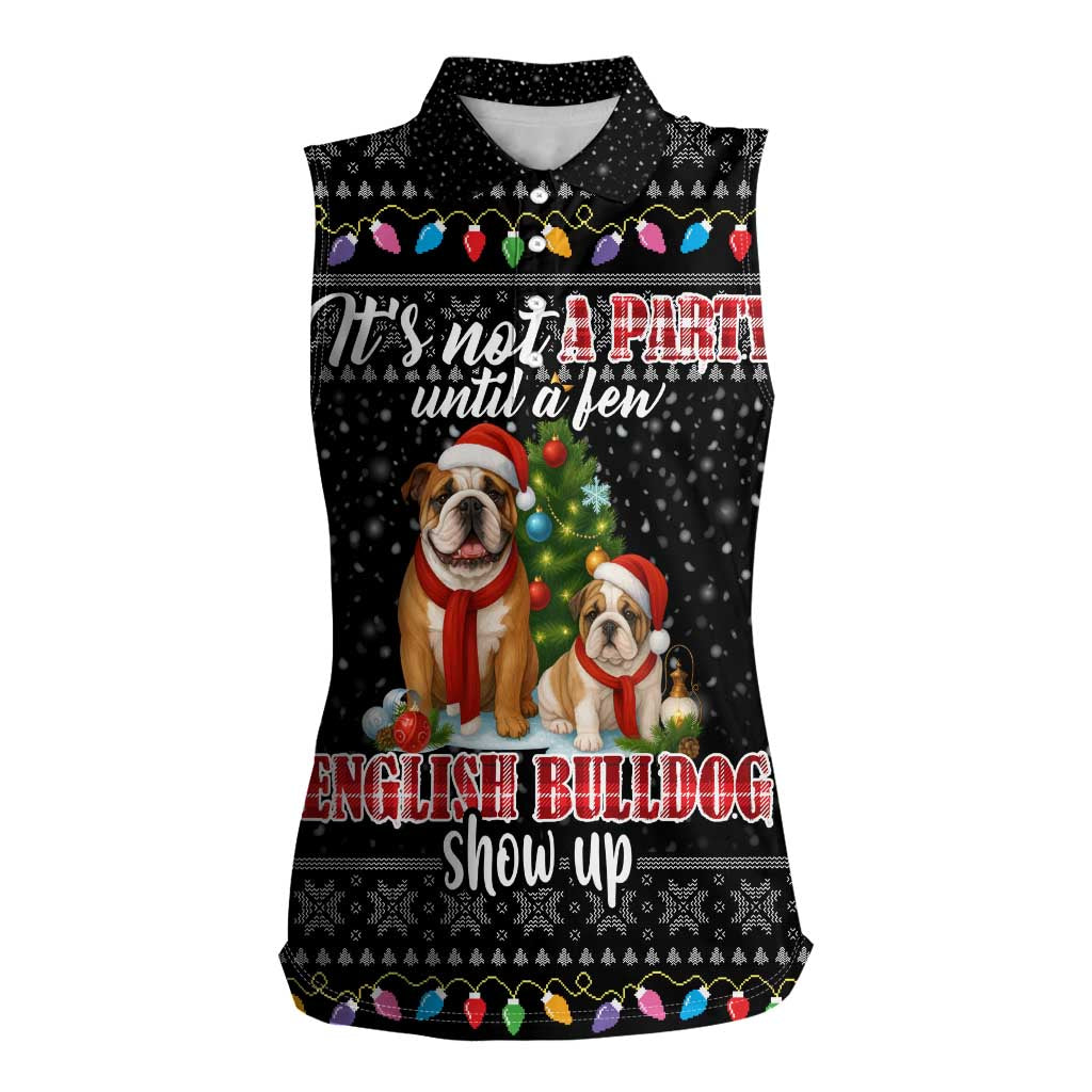 English Bulldog Show Up Christmas Women Sleeveless Polo Shirt Funny Xmas Holiday Patterns - Wonder Print Shop
