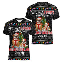 English Bulldog Show Up Christmas Women V-Neck T-Shirt Funny Xmas Holiday Patterns - Wonder Print Shop
