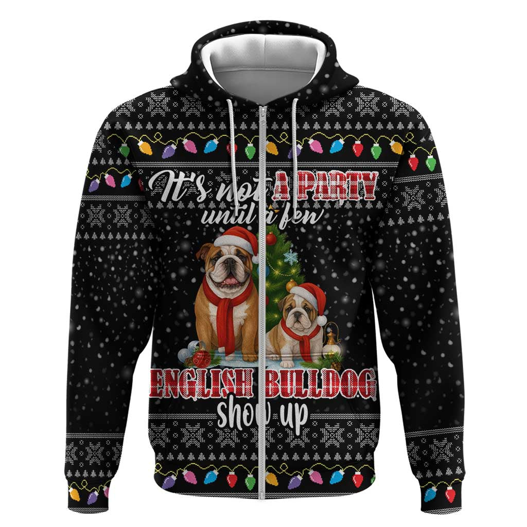 English Bulldog Show Up Christmas Zip Hoodie Funny Xmas Holiday Patterns - Wonder Print Shop