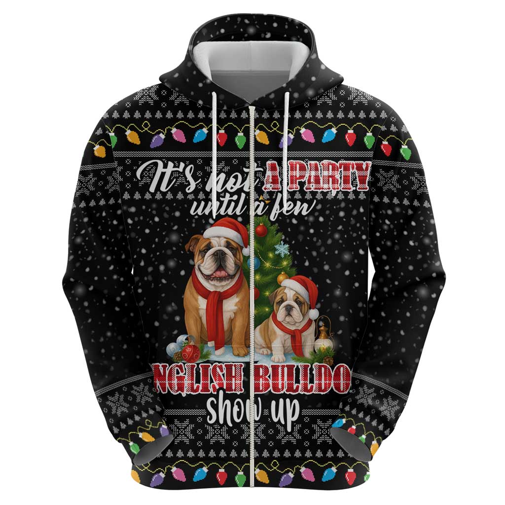 English Bulldog Show Up Christmas Zip Hoodie Funny Xmas Holiday Patterns - Wonder Print Shop