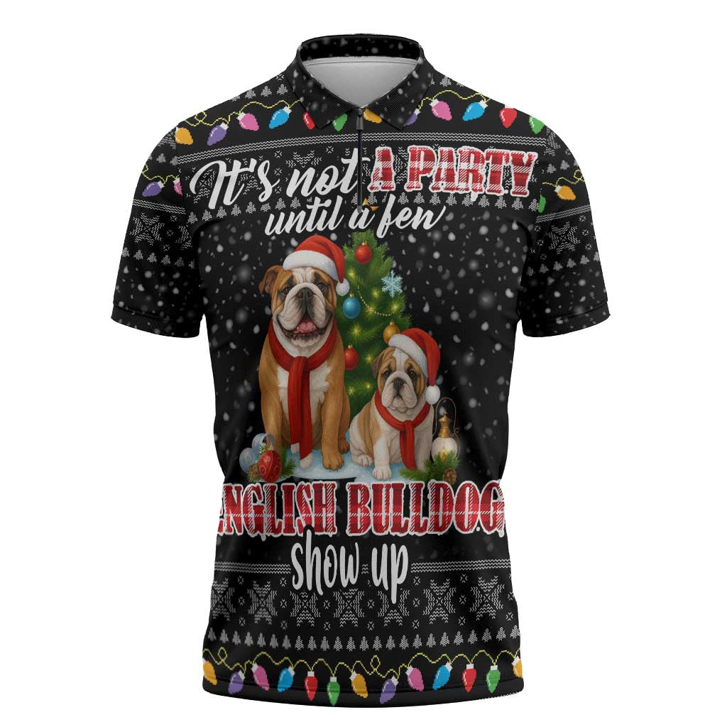 English Bulldog Show Up Christmas Zipper Polo Shirt Funny Xmas Holiday Patterns - Wonder Print Shop