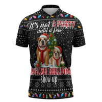 English Bulldog Show Up Christmas Zipper Polo Shirt Funny Xmas Holiday Patterns - Wonder Print Shop