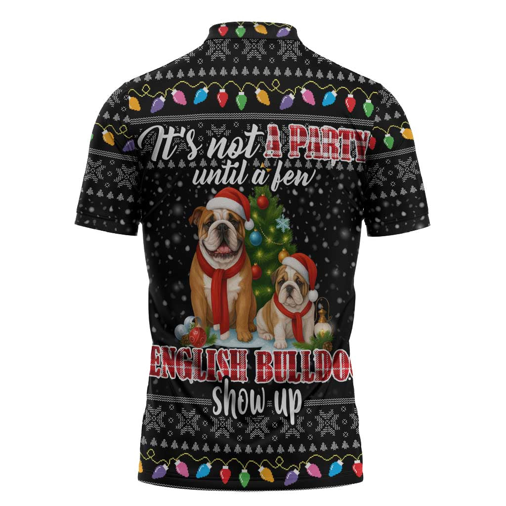English Bulldog Show Up Christmas Zipper Polo Shirt Funny Xmas Holiday Patterns - Wonder Print Shop