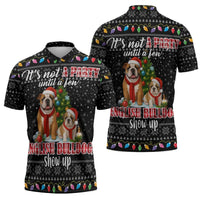 English Bulldog Show Up Christmas Zipper Polo Shirt Funny Xmas Holiday Patterns - Wonder Print Shop