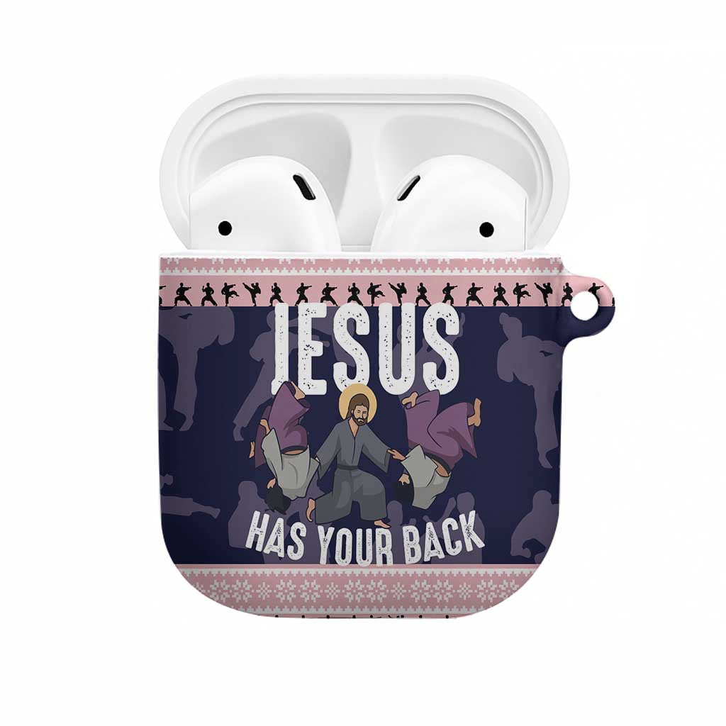 Jesus Has Your Back Jiu Jitsu Christmas AirPods Case Funny Xmas Holiday Patterns - Wonder Print Shop