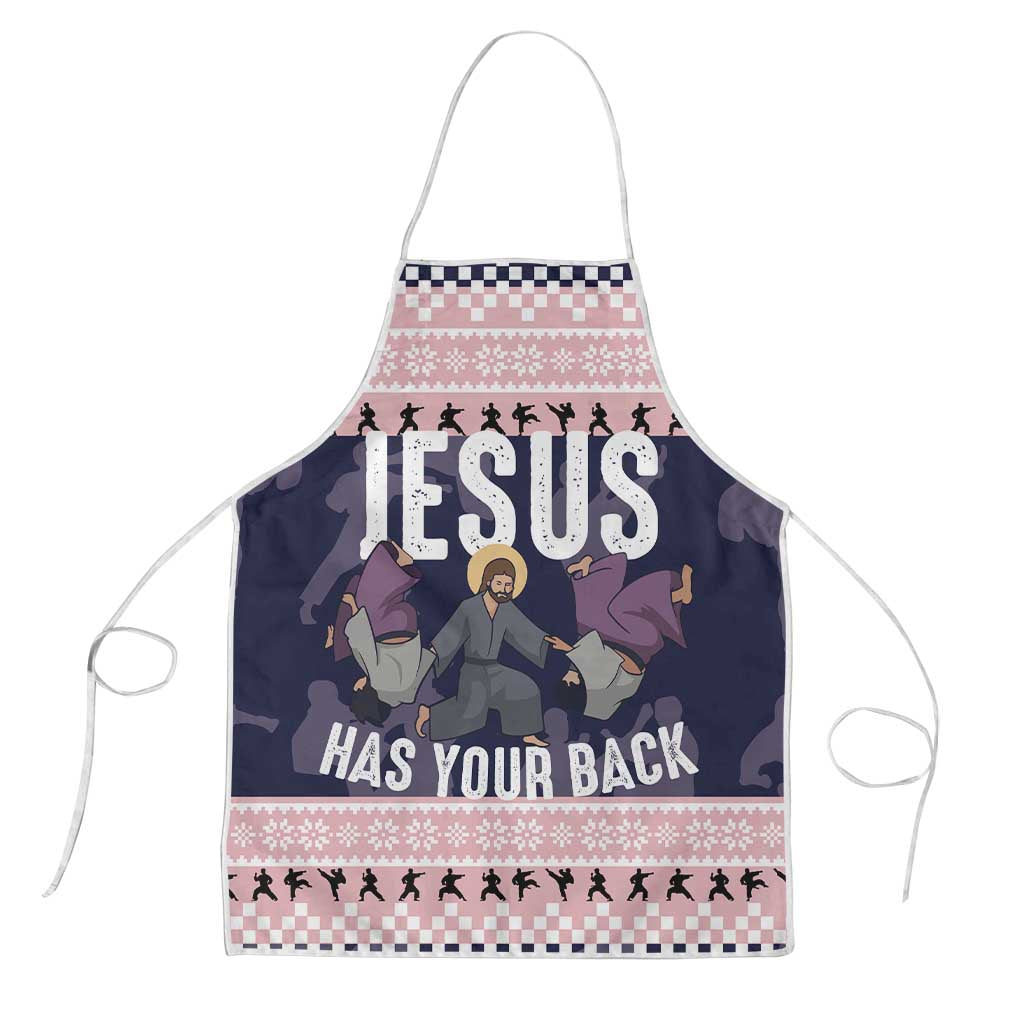 Jesus Has Your Back Jiu Jitsu Christmas Apron Funny Xmas Holiday Patterns - Wonder Print Shop