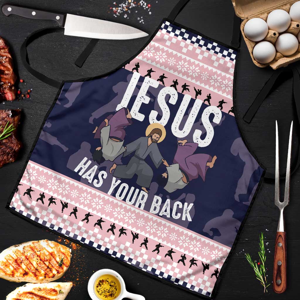 Jesus Has Your Back Jiu Jitsu Christmas Apron Funny Xmas Holiday Patterns - Wonder Print Shop